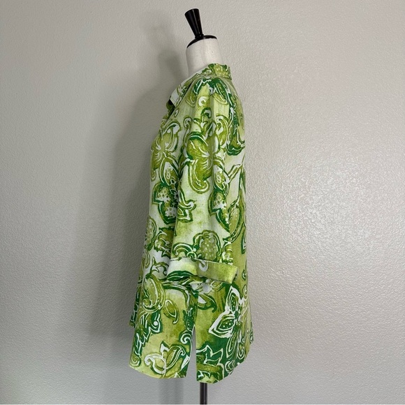 Chico’s 100% Linen Green Tropical Floral 3/4 Sleeves Button Down Shirt, Sz Large - Picture 5 of 13